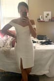 This dress is so flattering and elegant. I will be wearing it for my courthouse wedding (due to COVID). I got a small because of reviews that I read, but I normally order Medium dresses from Lulu's. It is definitely on the tight side and I will be wearing Spanx. The dress is thick enough to not be see-through. Definitely glad I ordered it! - Caroline S.