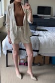 I ordered these shorts with the Lobelia Beige Ruched Three-Quarter Sleeve Blazer as a set. Together, they didn't seem to pair well as they're both really baggy on the body and don't feel super feminine. I really like the blazer however, alone the shorts felt baggy. Being 5'11" they may even be a bit short on me. Maybe I just need to figure out a better way to pair them. It was buy 2 get 1 free, so it's not worth returning for me. - Tara R.