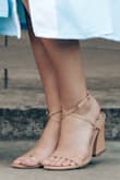 So these are very cute and I love the spunky heel. The only thing is, they're kind of hard to wear. If you wear them like the photo shows, there's no way they'll stay on your feet, they're too loose that way and your heel slides everywhere. I wore them with the ankle strap crossing in the front (pic below) and then going around the back. This gives a little extra support to your foot and lets you actually walk in them. If you wear them like this they're cute! Just beware! - Andrea R.