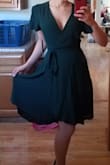 This is my first Lulus purchase and I'm pretty impressed. The dress is lined and the chiffon has both a nice drape and an airy lightness to it. The cut is very figure flattering with the belted waist. This is a true wrap dress, so you can adjust the neckline to suit your frame. If I was expected to be out for a long while, I think I would pin the neck, just to be extra sure. I'm very pleased with this! - Kirsten T.