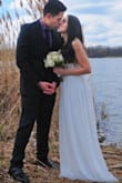 This is the most amazing wedding dress you'll see. I wear it for my wedding ceremony and it feels perfect. It looks very fancy and the material is high quality. I love it! - Antonia E.
