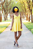 This dress is gorgeous! I ordered it in yellow and the color on the model is very true to what it looks like in person. It's vibrant and not too short being that I have long legs. Highly recommend this for any event!! Formal and casual. - CyVanie R.
