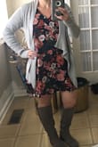 I bought this dress after seeing a friend wear it and LOVE it!! It's so pretty and fun. It is a loose fitting dress by style, but doesn't look frumpy or baggy. It has just enough taper in the right spots so it's looks great. I wore it to a casual baby shower w a sweater and boots, but also to a fancy shower with heels. - Alyssa A.