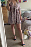 Got this for a date night dress but returned it. It's so cute & the pattern is perfect but when I walked you could see my butt as it flowed upwards as I walked. I ordered a Large and if I went XL, it'd be a better length but then too big around. It goes to my finger tips but the slightest wind causes it to Marilynn Monroe on me. - Samantha A.