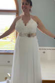 This dress is for my small intimate wedding this summer. Covid-19 postponed my 100+ person wedding/reception :( I needed another dress since I can't have alterations done on my original dress in time. The fabric of this dress is incredible! It's not see through, it flows nicely and doesn't show off any lumps or bumps. The dress will need hemmed since I'm only 5'1 and I will get it taken in a smidge around the bust too. I added a belt to the dress that I had bought previously. For $60-70, you can't beat this dress! I'm an older bride, 40 years old, and it is appropriate for both younger and older brides. Shipping was crazy fast too! Can't wait to wear it on my big day!!! Thanks Lulus for coming through for me! - Mary R.