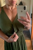This dress is nothing like it is advertised it does not have a low V-neck it has been sewn up high. It is not sexy or flattering with no cleavage it looks like something my grandma would wear to church. - Gwendolyn S.