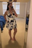 Bought this to be a witness for my brother's elopement. I have my floor length bridesmaid dress that I am NOT about to wear without the other bridesmaids. This is just as beautiful on as in the pictures, however, there is absolutely no way to wear a bra with it so that made the bust a little loose. The wedding is in 4 days so I don't have time to figure out a sticky bra solution. It was pretty loose and honestly a medium probably would've been the better pick. I feel like this would make a beautiful graduation dress. The dress is fully lines and has that awesome faux wrap style in the skirt. I am not big on keeping dresses when I buy it for a specific occasion. Also, plenty long enough for my long legs. Four stars because of the sizing issue - Shelley C.