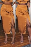 Bought with the matching top. I typically order a large in everything but this large is VERY large. I'm holding it from the back in the pic attached so I'm getting it taken in. Lovely fabric and I can't wait to wear it out! Ordered in the black as well! (That time in a medium, review to come) - Gaelle B.