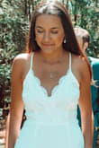 I loved this dress for my simple, social-distanced, wedding! I've never been into big flashy wedding dresses and I wanted to look natural and elegant. I was a happy little bride wearing this dress :)
I will say, the top is a little big for my smaller chest, but the straps helped with that. - Britney O.