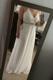 Well the covid-19 officially postponed my wedding for another year. So we plan on going to the courthouse this year to get married and having the big crazy celebration next year. With that being said I am definitely not wearing my actual wedding dress to the courthouse but I wanted something elegant and light weight. This is such a perfect dress. I added the belt for my love for sparkles. - Siera M.