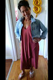 Love the color. So comfy. The material is silky. This dress can be dressed up and down. I have worn it with wedges and flip flops. Looked great with both. Washes and wears well. I ordered a XS and it fit great. Received many compliments. I ordered this in the olive green and navy blue also. - Michelle C.