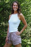 I ADORE this color, especially with a summer tan! The pockets are deeper than I expected, and I like pulling them up to act as high waisted! - Becky C.