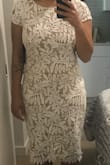 The fit was great and the material was nice. It was very comfortable. It was more conservative than what I was looking for (a courthouse wedding dress; a friend commented how I look more like the mother of the bride). Would consider it in another color for date night or other special occasions! - Mara B.