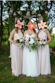 The fit of this dress was a little confusing. I ordered two of these, one for myself and another for the other bridesmaid pictured (a size S and a M).  We didn't notice much difference in the sizing of the two dresses, and both of us thought that the chest area was a little tight, so if you are big-breasted it won't fit as pictured. The color is not as peachy and vibrant as the image online portrays, which we were nervous about considering we didn't want them to look too light next to a wedding dress. The dresses are also very long so we had them hemmed before out event,  so if you are ordering something last minute, I would take that into account. Other than that, this dress is gorgeous and we were able to dance all night comfortably. - Abigail C.