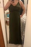 This dress caught my eye with the strappy back. I really wanted to love it and it looks great on others with similar measurements but sadly my 36DD are not perky enough to look cute in this dress with no bra. I even considered boob tape in order to keep the dress, it's so cute (I did a boob tape hack in the photo!). I ordered a M and if I wasn't 28 weeks pregnant with an extra 15 lbs on me currently, it might fit better. I was 135 lbs pre pregnancy. The chest area puckers a bit on me and the straps could be just slightly more snug as they slip and slide around a bit. Didn't flatter my current shape but I'd give this dress a shot though if you like it! Would have to hem if you're short like me. There's a good 4-5 inches of extra length at the bottom. - Katrina X.