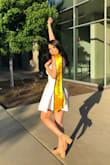 The dress is flattering! Loved the material, easy to iron and not see-through! - Gabriela C.