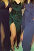 I absolutely love this dress. It's beautiful & I received so many compliments. I wore it to a wedding & it was perfect. It didn't ride up or cause any unsavory flashes because of the slit. I had to exchange it for an XS because the S I ordered originally did not fit. But if you are iffy about this dress, don't be. You NEED it. - Jessie T.