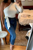 This is my coming out of quarantine shirt! It really is classy, bougie (looks expensive) and ratchet.... not really ratchet but more along the lines of sexy. I love the off the shoulder part. It's also not too cropped but I am only 5'2 so it may be shorter on those who are taller and who have longer torsos. I ordered a M but could have sized down to a S. The material is super soft and stretchy. May order it in black too. Love it! - Adena B.