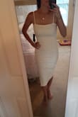 I love how the material is thick. It does not feel cheap. The dress is very flattering. This will be a bridesmaid dress for a wedding. Simple and elegant. - Brittney F.