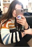 This sweater is so cute and comfortable. It's light and airy but it's the colors that really sell it for me! I wasn't sure how I would feel about the crop but it doesn't bunch up too much or make you look bigger than you are. - Cheyanne S.