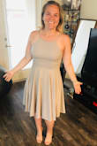 This dress fit me wonderfully. Super flattering and the perfect length! I ordered a medium and it fit true to size. - Ericka C.