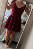 Unfortunately I have shoulders like a line backer so the straps sat wider than expected and where the waistline of the dress hit made me look super short. Nothing bad to say about the dress necessarily, it fit it just didn't work well with my body style. Loved the color though. - Caitlin M.