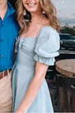 I love this dress!! I got an XS and it fits really really well, just a little tight in the armpits at times but it's not very noticeable and I'm probably on the cusp of XS/S anyways. If you have a larger cup size I would size up because it fit perfect for me! I didn't even need to wear a bra, love it! - Bethany R.