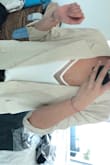 The material is thin and the color and quality are great. Looks and feels like linen. It's a looser type of blazer (which I like because it's comfy). - Faustine D.