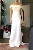 This simple classic dress is great, super comfortable and glamorous. I would ordered an XS the off-shoulder didn't feel like it would hold up In the S. The weight of the dress is very nice and has a good weight to it. Overall the dress is very nice and would consider buying it for my wedding if I were looking for a more glamorous look. - Allison B.