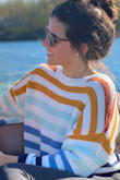 This is a light weight sweater that's perfect for summer! Looks cute with jean shorts. Received a ton of compliments on the colors. - Mackenzie B.