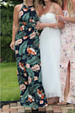 Loved this dress! The waist area was a perfect fit but the dress is super long, even with heels. Needs a hem for anyone 5'5" and under for sure. Got a ton of compliments! Wore sticky lift boobs since it's open back and they worked well. - Alana M.