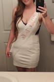 This dress was short (too short for my normal taste) but it worked for my Vegas bachelorette trip. I will say I was tugging at it the entire night even though I wore white shorts underneath because it kept riding up. The top fit me perfect and I wore a sticky bra underneath since the back is just for looks and does not provide any support. - Priscilla S.
