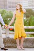 I bought the dress for engagement photos. I was happy with the quality and color. However, I am small chested, and the dress fit quite loose on the top. I had to pin it under both arms, but even still it felt loose. The bottom half fit great, though! Buying fitted dresses for me has always been tricky due to my figure, and I knew that going in. So overall, I'm happy! - Jade B.