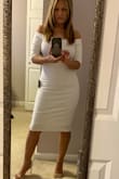 The dress fit perfectly, with the right amount of elasticity.  Great material and fully lined. No worries about coverage. - Debbie