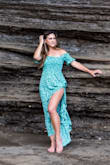 Love the material- not sheen/ shiny but definitely "sweat proof".  Used it for a photo shoot and loved how it moved!  Felt sexy and confident.  Can't wait to wear it out once COVID is done!! - Megan S.