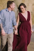 Bought this for our engagement shoot, it was perfect. Even after it got wet from the salt water, it didn't stain or anything after a quick wash. Durable and thick fabric, feels really high quality! It was a tiny loose on the top for me because I have a small chest, if I was going to wear this to a wedding or somewhere where I'd be sitting around I'd probably get the straps altered. But for a one day use it was great! - Michelle F.