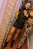 This is the perfect black leather skirt. Goes with everything! I ordered an XS and I am about 25" in the waist. It fit great. A must have! - Courtney H.