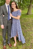 I got this dress last minute for a wedding and it's my new favorite!!! It fits so nicely, and I got a medium but a small would have fit well too. The medium was the perfect length on me but I'm tall so it may be a little long on someone shorter. The bust is super stretchy so would fit on a bunch of different sizes!!!! - Amanda C.