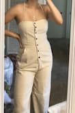 Love this jumpsuit so much!  Fit was great! The jumpsuit does run long, so if you have short legs, you might have to get it tailored a little or wear it with heels! Back is so cute too. I'd wear this all year round and throw a cardigan over top for cooler months. - Regine M.