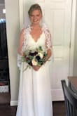 I wore this dress for our intimate ceremony during the COVID-19 pandemic. I felt like such a princess and got so many compliments. I ordered a small because the other reviews I saw and it was perfect! The length was a little long but it still worked perfectly.  I loved the fact it has adjustable straps, they were a lifesaver! Highly recommend this dress! - Samantha S.