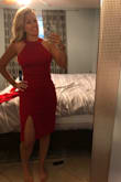 This dress fits perfectly. Great length! You don't need to wear a bra. Nice thick material and dress is lined.
Super happy and can't wait to wear it! - Heather S.