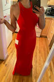 I immediately fell in love with this dress. The color is vibrant and a true red color. The fabric is heavy enough to hide my flaws, but easy to move around in. It perfectly hugs and highlights my curves. I typically struggle to find dresses long enough for me but it's the perfect length for me to add a pair of heels. - Andrea M.