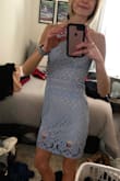 I ordered this dress as an option for a wedding and it was definitely the winner! Unfortunately my friend's wedding was canceled! But I am keeping the dress because I really love it and can't wait to wear it to the next wedding/formal event that comes along. I love how it is conservative in the front but pretty showy in the back. I have a pretty small chest and I am tall so this is a good style of dress for me! I ordered an XS and sometimes dresses can be way too short but the length is awesome on this dress! It makes it more appropriate and since the back is quite showy it's a nice balance! :) - Katherine K.