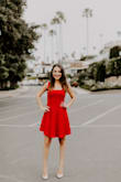 I love the color of this dress and the way it fits! I'm 5'1" and the size XS reaches the top part of my knees so it looks classy. Perfect for a Holiday party, cocktail party or even for work if you like to style up! The material is thick. I used this dress for my real estate professional photos =) - Regina G.