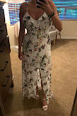 LOVE this dress. What I love:
1) this actually fits my chest AND my waist
2) the waist is fitted, so it shows my curves, but isn't too small in the chest
3) I'm 5'4" and does not require a hem
4) the back is adorable- i'll post a picture - Kaylene R.