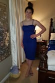 Adore this dress! Ordered size M and fits 5' 8" between 137-160 lbs with different body shapes. Quality is good and has a thick lining. It emphasizes the waist for those of us that have a straight up and down body shape. Love the neckline because it's appropriate for large bustline and doesn't show too much cleavage if at all. - AMBER K.