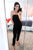 This jumpsuit is super cute. I'm in love with the sweetheart neckline. It has pockets and fits really good. Doesn't fall down because of the non slip line the top. Perfect ankle length as well. - Kelsey R.