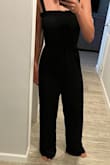 This jumpsuit would be super cute except the crotch is sewn about a 10 inches past where it should be and looks and feels ridiculous when worn. I have an average length torso and long legs so I have never experienced something like this with a jumpsuit. Super disappointed. - Sarah B.