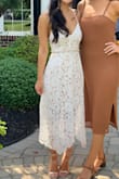 I typically wear a size XS but the XXS fit perfectly. I wore this as my wedding dress since my formal wedding was postponed due to the pandemic. I had so many compliments and it was so comfortable! I styled it with a pair of Lulus gold strappy heels and a belt I bought on amazon. Highly recommend. - Carly G.