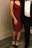 I wore this dress to a wedding in December. It was really cute, comfy, and the material had a nice amount of stretch to it. Contoured to the body nicely. - Meilyn F.